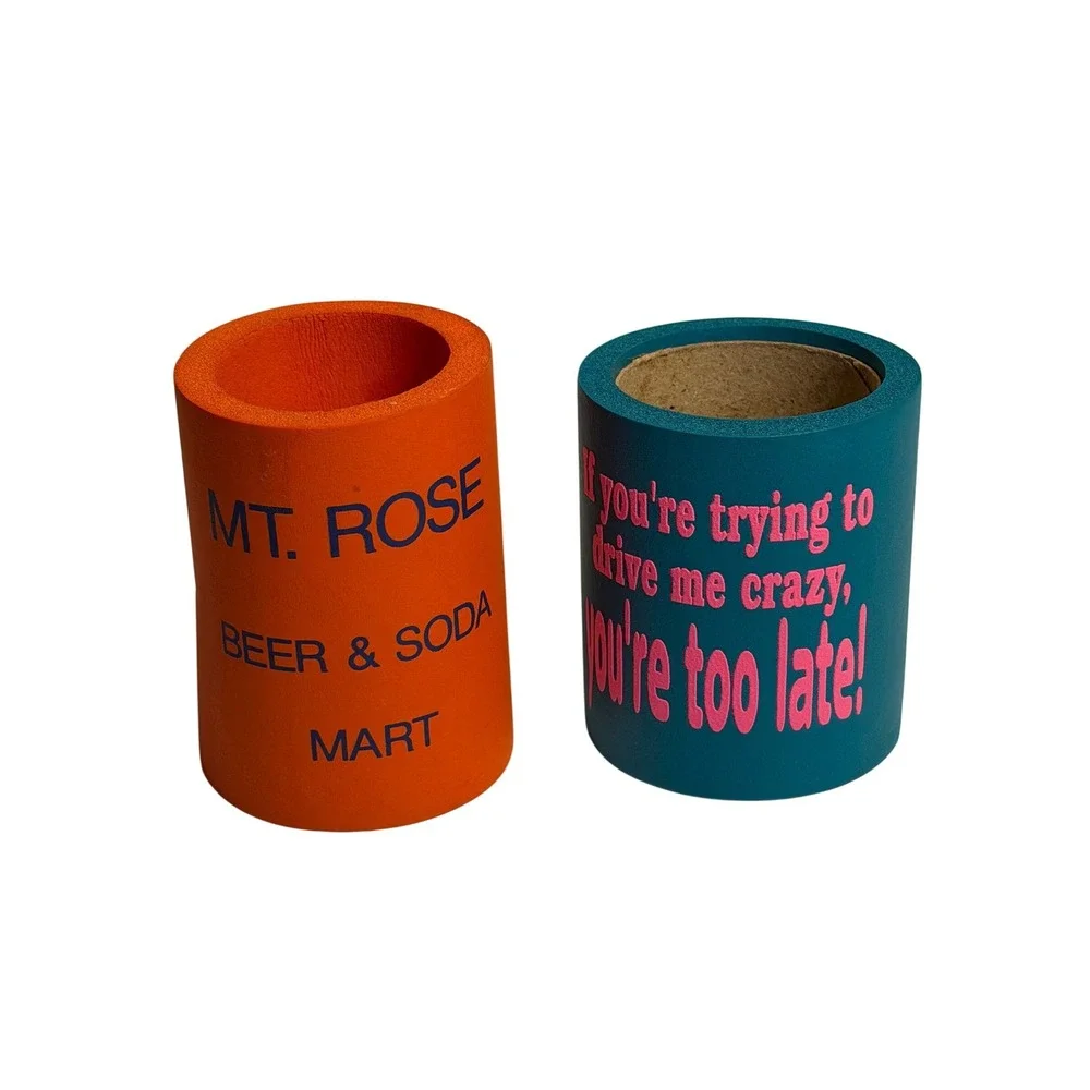 VTG Can Cooler‎ Set Orange Teal Retro Mt Rose Novelty Foam Koozie Collectible